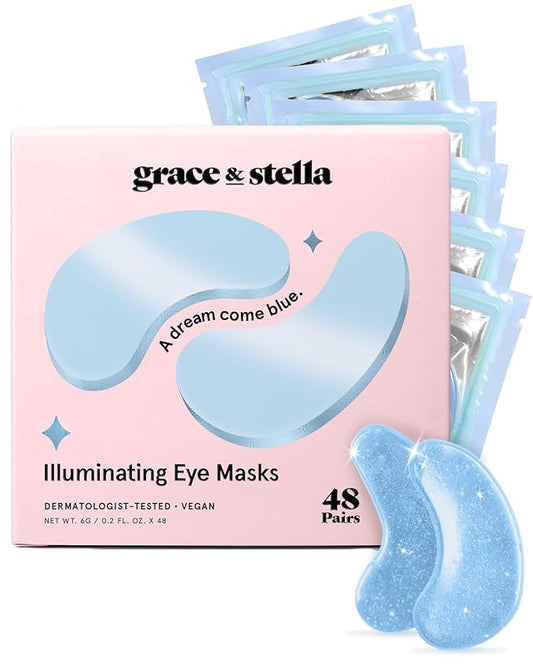 grace & stella Award Winning Under Eye Mask Reduce Dark Circles, Puffy Eyes, Undereye Bags, Wrinkles, Gel Under Eye Patches, Birthday Gifts for Women - Vegan Cruelty-Free Self Care (48 Pairs, Blue)-BrightBean Baby