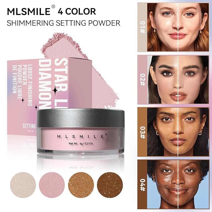 AKARY Dark Complexion Translucent Setting Powder, Shimmer Finishing Powder Oil Control for Long Lasting Makeup, Lightweight Loose Powder Waterproof, Blurring Powder for Medium To Tan Tones, 03-BrightBean Baby