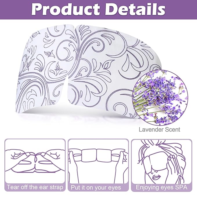 50 Packs Steam Eye Mask for Dry Eyes Spa Warm Sleep Eye Mask Self Heating Disposable Eye Masks for Home Office Travel Eyestrain Relieve (Lavender Scent)-BrightBean Baby