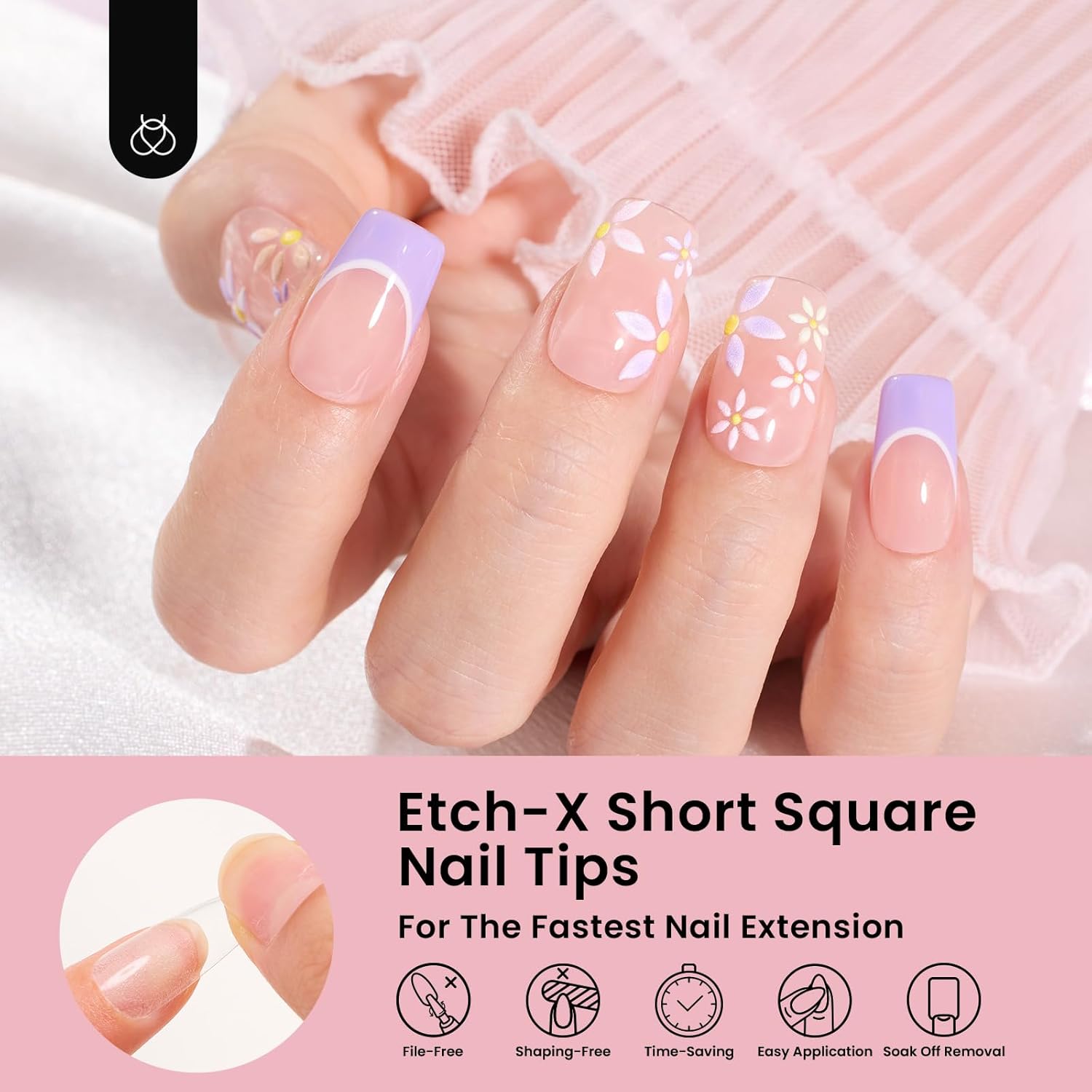 Beetles Gel Nail Tips Etch-X, Square Short, 576Pcs 12 Sizes, Pre-Shaped Half Matte Full Cover Soft Acrylic Fall False Nail Tips Easy DIY Press On Nail Extension Manicure Salon Gift for Women-BrightBean Baby