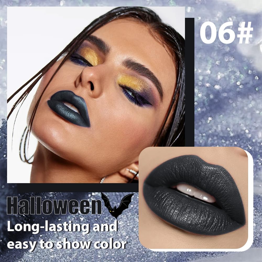 Gray Black Metallic Lipstick for Women,Glitter Sparkling Liquid Lipstick,Long Lasting Waterproof Lightweight Comfortable Non-Drying Bold Dark Lip Gloss for Gothic Stage Makeup,Vegan-BrightBean Baby