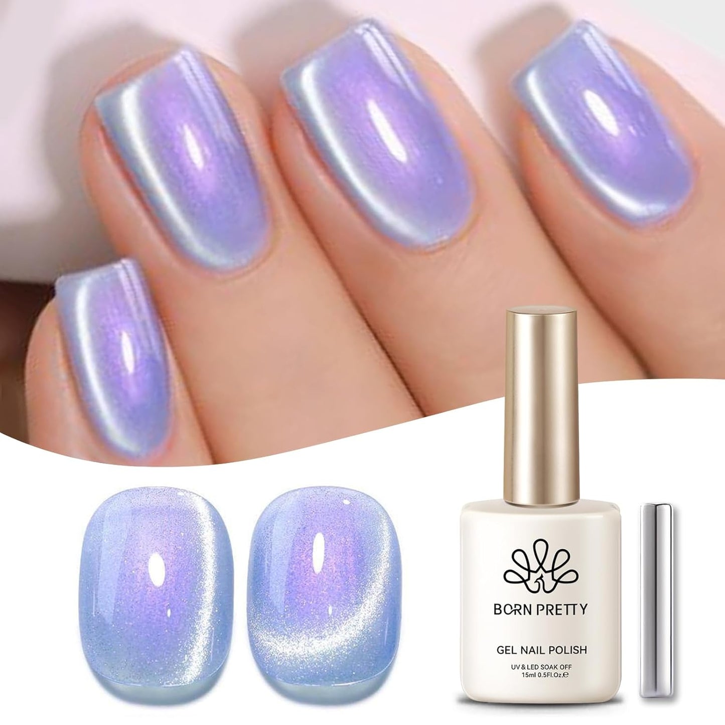 Born Pretty Cat Magnetic Eye Gel Nail Polish, Fairy Purple Glitter Cat Magnetic Gel Nail Polish for Nail Art Manicure Salon DIY at Home 15ML-BrightBean Baby