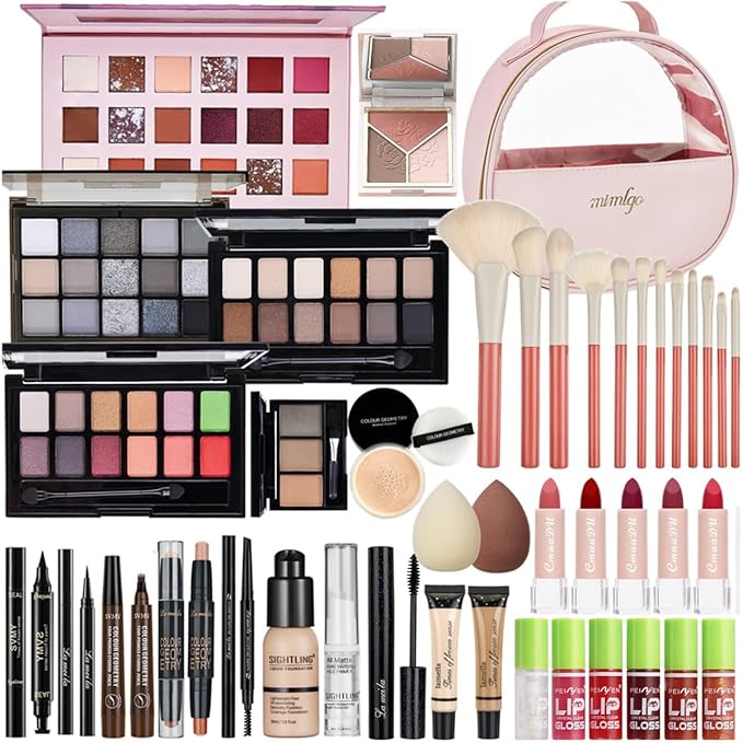 All In One Makeup Kit, Travel Makeup Kit, Makeup Gift Set, Makeup Kit for Women Full Kit, Makeup Bundle Includes Foundation Eyeshadow Palette Lipstick Eyeliner Mascara Contour Stick Cosmetic Brush Set-BrightBean Baby