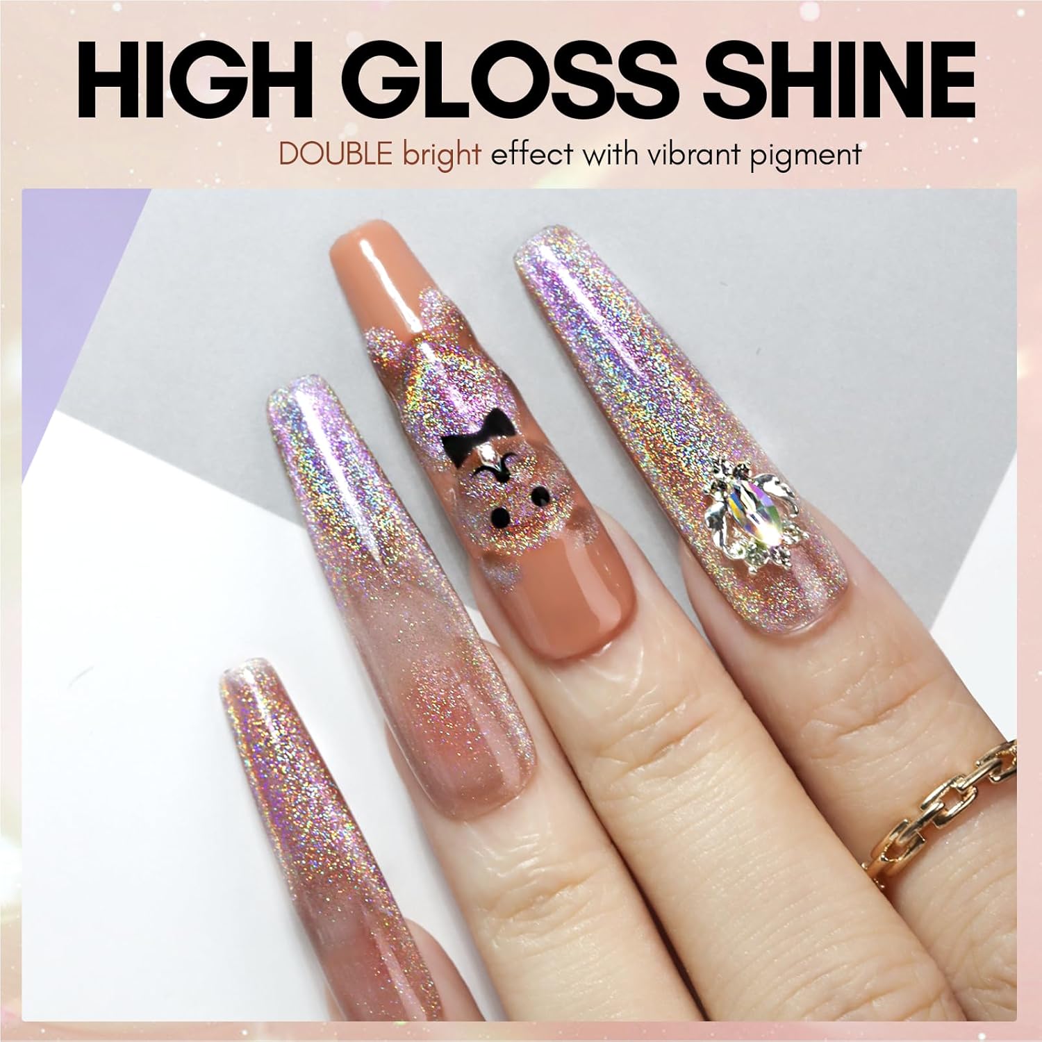Makartt Cat Eye Gel Nail Polish: Universal Rainbow Holographic Gel Polish Bronze Gaze Sparkly Glitter Unique Magnetic Effect Nail Gels for DIY Nail Art UV LED Soak Off Manicure 10ml-BrightBean Baby