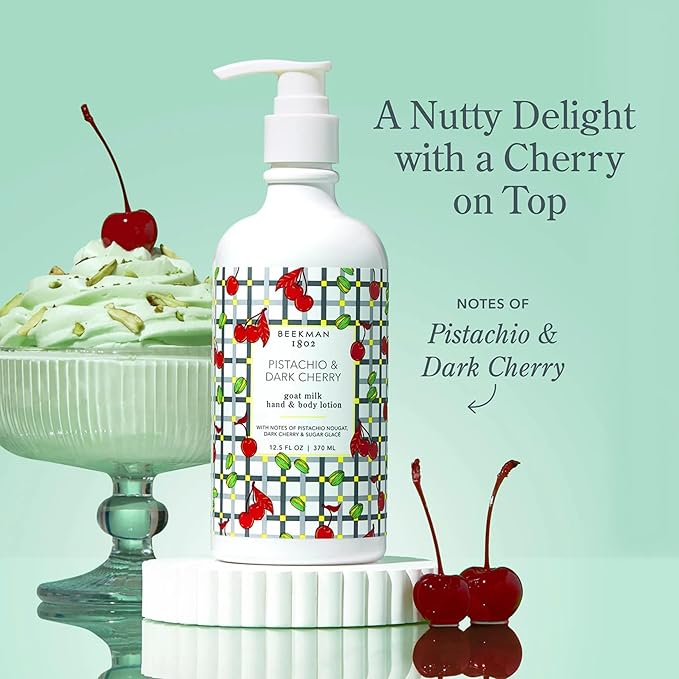 Beekman 1802 Pistachio & Dark Cherry Goat Milk Body Lotion- Scented - 12.5 oz - Hydrating & Deeply Moisturizing - With Shea Butter & Jojoba Seed Oil - Good for Sensitive Skin - Cruelty Free-BrightBean Baby