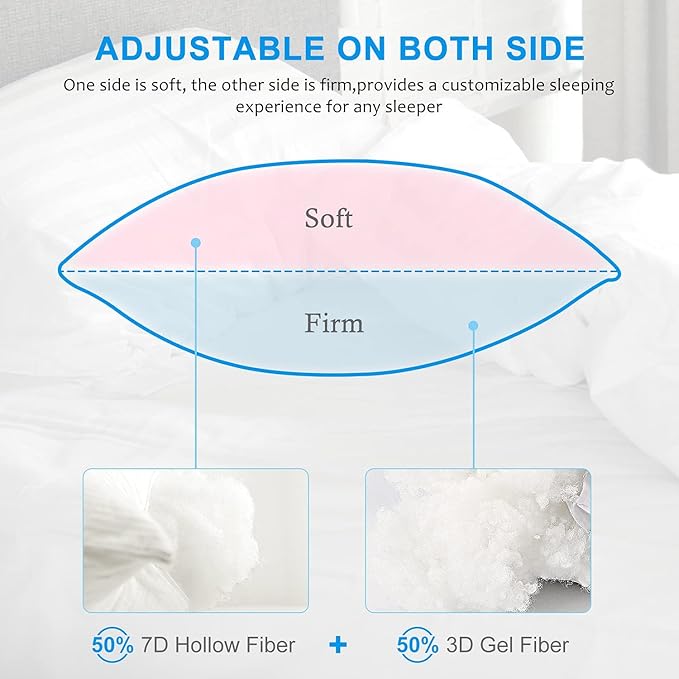 EIUE Hotel Collection Bed Pillows Queen Size - Breathable Cotton Cover 2 Pack