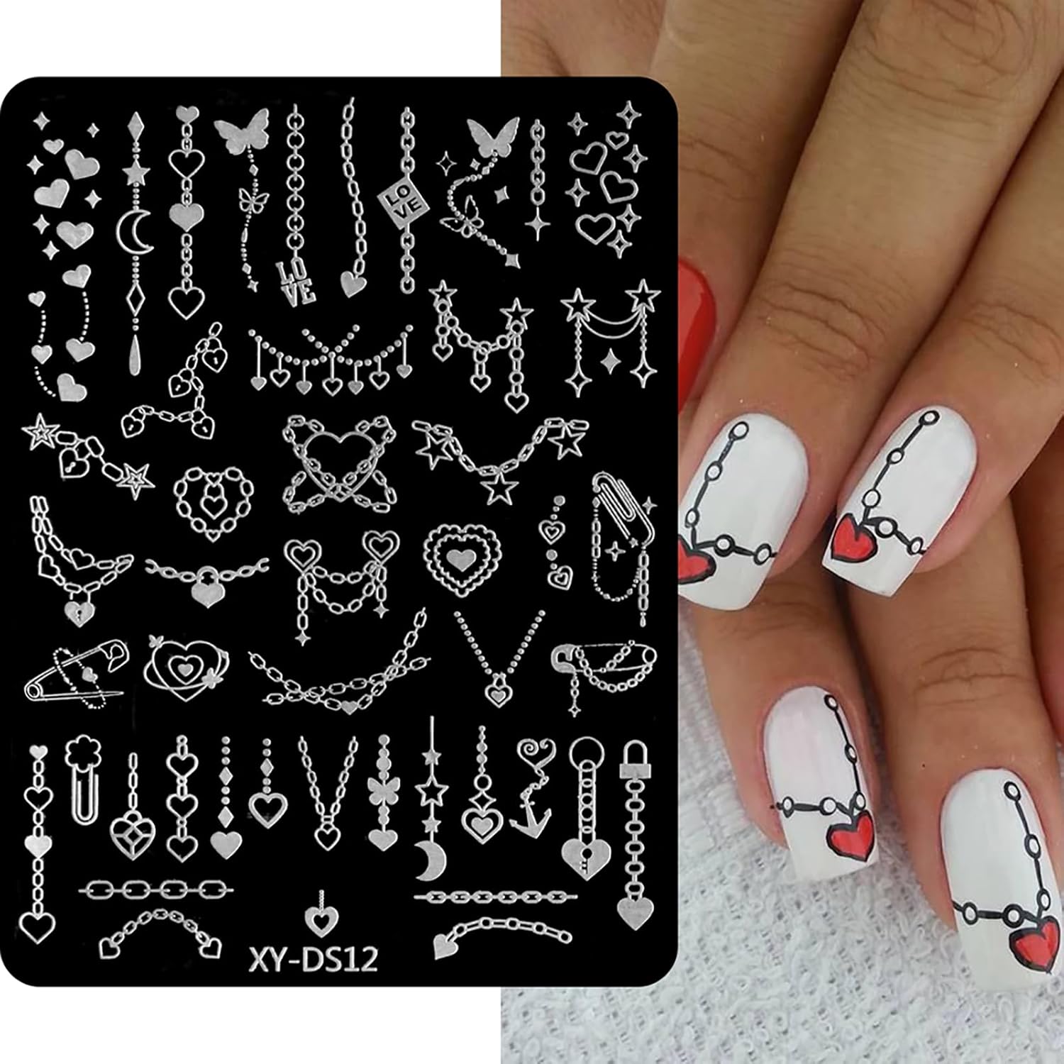 Valentine Nail Art Stamping Plate Kit,Love Heart Butterfly Flower Cat Design Stamp Templates,Love Words Stamp Templates Kit,Valentines Romantic Metal Nail Plates for DIY Printing Decor 4Pcs-BrightBean Baby