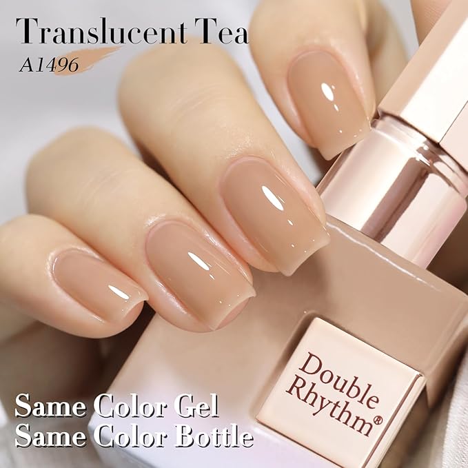 Double Rhythm 0.50 OZ Translucent Gel Polish Same Color Same Bottle Sheer Pastel Neutral Natural Milky 15 ML Jelly UV Nail Art DIY at Home (Translucent Tea-A1496)-BrightBean Baby