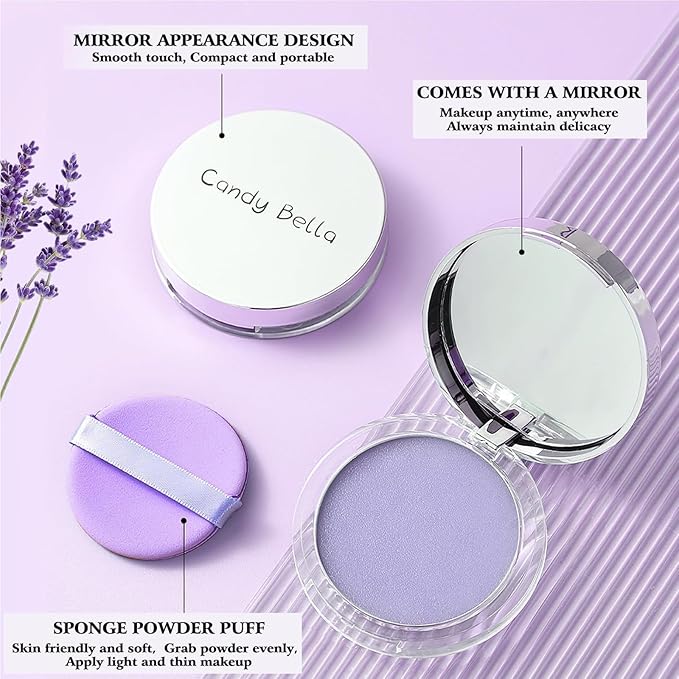 Chillab Lavender Matte Powder Oil Control Face Makeup Setting Powder, Chillab Polvo Compacto with Mini Powder Puff, for Silky Blurring Oil Control Long-Lasting Makeup-BrightBean Baby