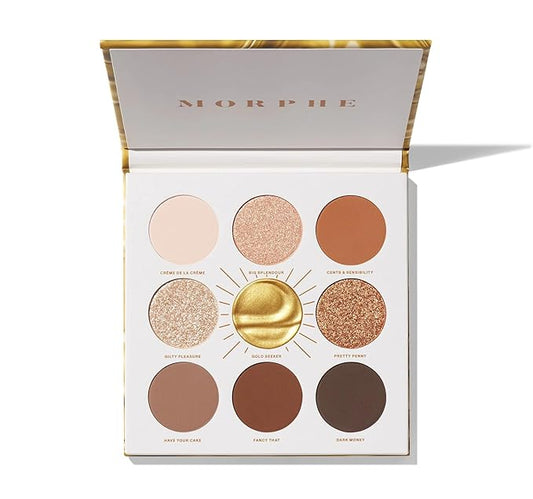 Morphe Rich & Foiled Artistry Palette - Foil-Effect Eyeshadow Palette with Matte, Shimmer & Foil Finishes - Brown & Gold Eyeshadow with Luminous Payoff - Gold Seeker (0.35 oz)-BrightBean Baby