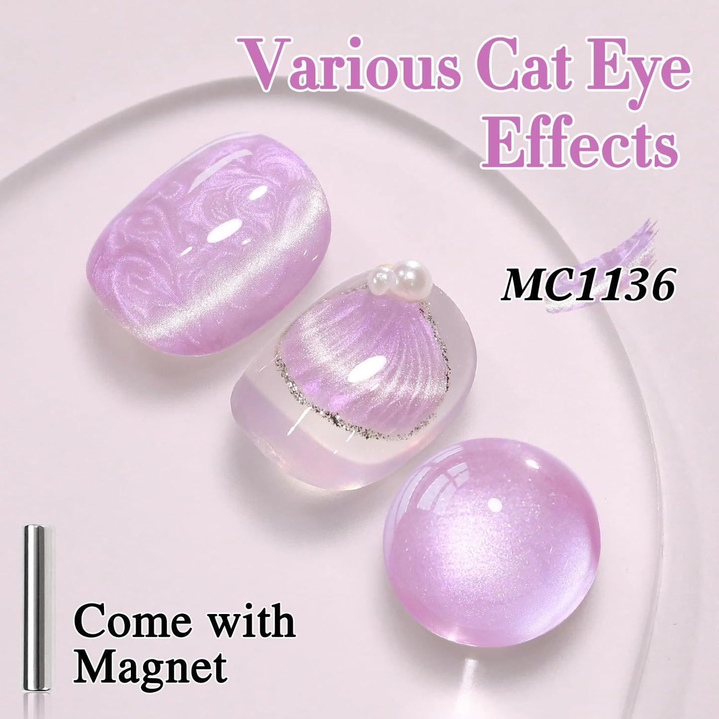 Double Rhythm 15ML Ice Glass Cat Eye Gel Polish with Magnet Holographic Glitter Shimmer Translucent Sheer Color Salon Soak Off Magnetic Nail at Home (Mermaid Purple-MC1136)-BrightBean Baby