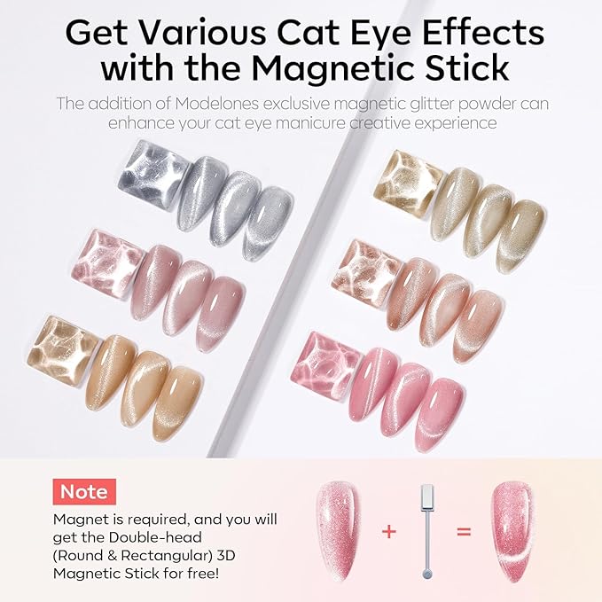 Modelones Cat Eye Gel Nail Polish Set, Holographic Glitter 6 Colors with Magnet, Sparkle Galaxy Series Nude Pink Gel Polish, Soak Off Led Gel Polish Kit, Nail Art, Salon DIY Gifts-BrightBean Baby