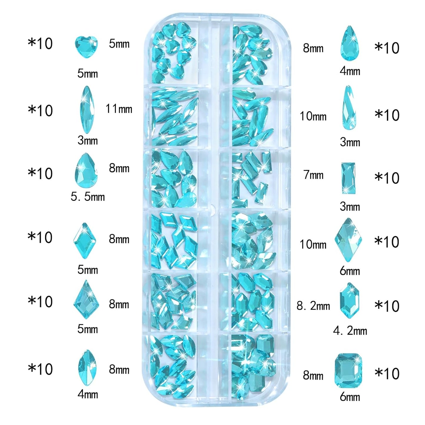 HNUIX Nail Rhinestones - 3D Multi Shape Size Crystal, Aquamarine Nail Gems, Flat Back, with Kit, for Nail Art, DIY Decorations-BrightBean Baby