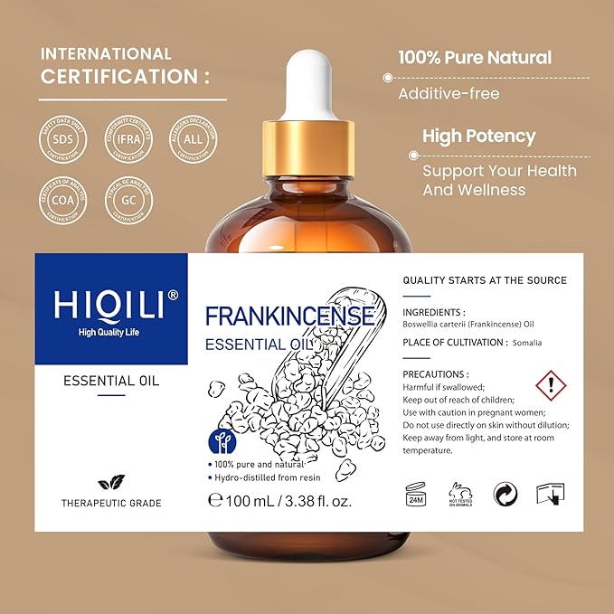 HIQILI 100ML Frankincense Essential Oil, for Massage, 100% Pure and Natural 3.38 Fl Oz-BrightBean Baby