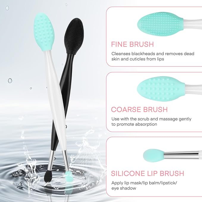 Unaone Lip Scrub Brush - 3 PCS Dual-ended Lip Scrubber Exfoliator and Silicone Lip Brush, 3-in-1 Silicone Lip Scrub Tool Lip Mask Applicator, Gentle Exfoliator & Applicator for Soft-BrightBean Baby