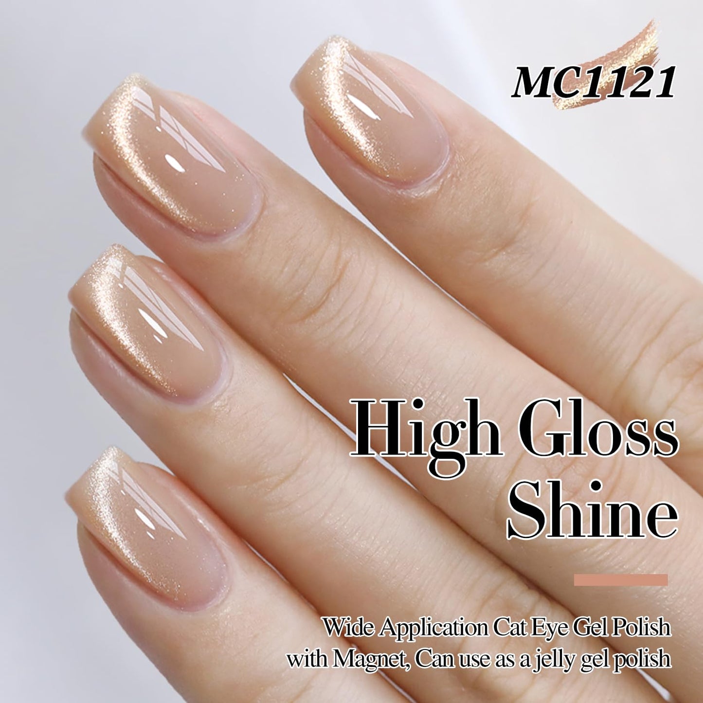 Double Rhythm Cat Eye Gel Polish with Magnet 15ML Ice Glass Holographic Glitter Shimmer Translucent Sheer Color Salon Soak Off Magnetic at Home (Milky Nude-MC1121)-BrightBean Baby