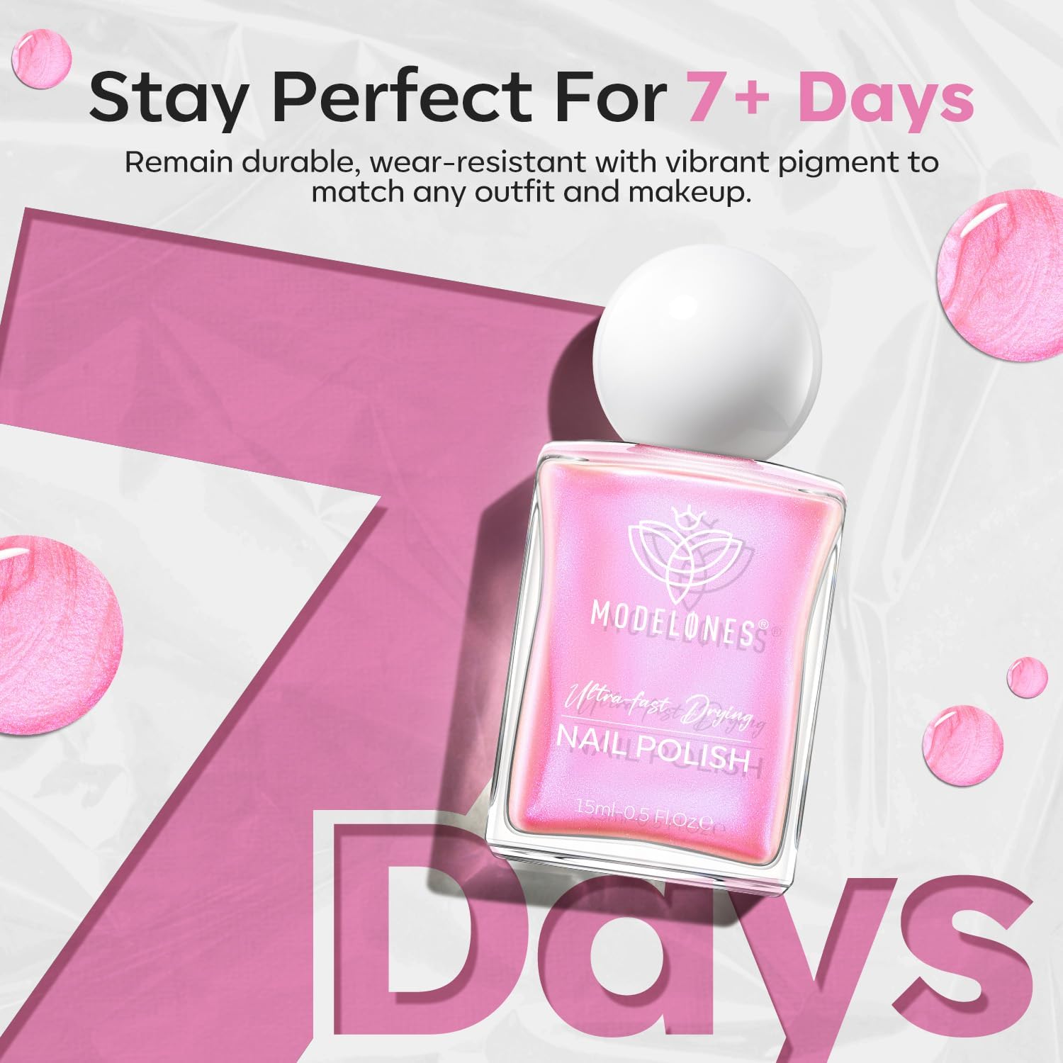 modelones Shine Pink Nail Polish, 15ml Shimmer Pearl Pink Nail Polish Quick Dry Nail Lacquer Strengthener Long Last Shine Fingernail Toe Nail Art DIY Home Travel Manicure Gift for Women Girls-BrightBean Baby