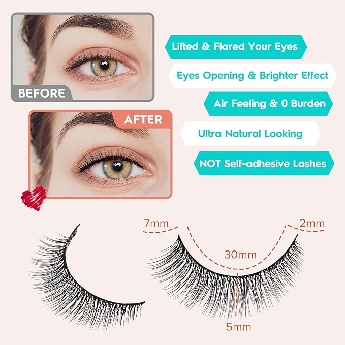 Natural Lashes 7MM Extra Short Eyelashes Natural Cat Eye Lashes 10 Pair False Eyelashes Wispy Eye Lashes Pack C Curl Strip Lashes 3D Volume Short Lashes Siligli Eyelashes-BrightBean Baby