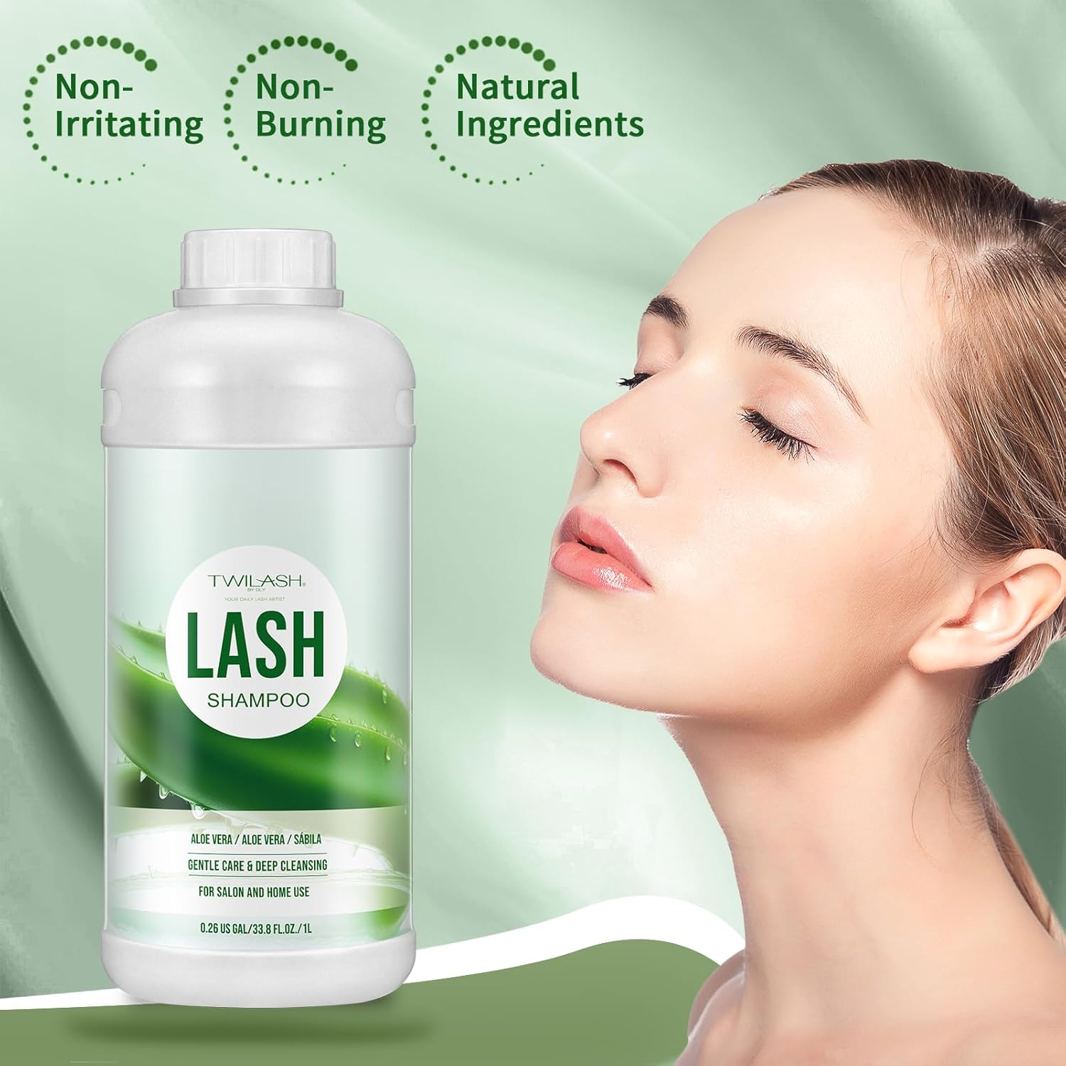 Lash Shampoo Bulk, Eyelash Cleanser for Extensions 1 Liter, Safe Makeup Remover, Non-irritating or Burning Formula Eyelid Foaming Cleanser for Professional Salon and Home Use (Aloe Vera-1L)-BrightBean Baby