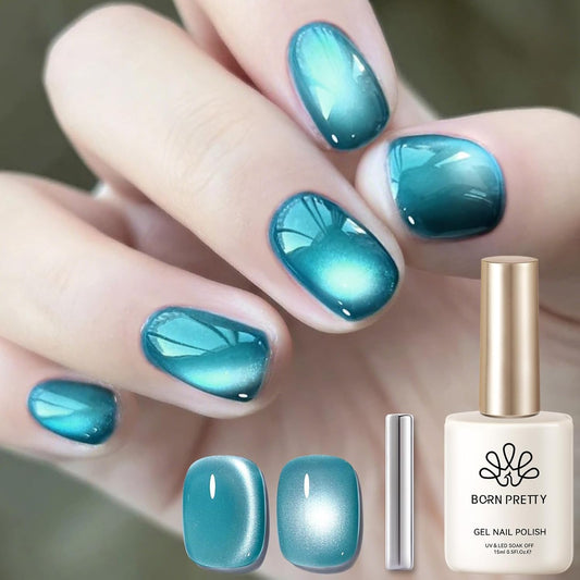 Born Pretty Cat Magnetic Eye Gel Nail Polish,Light Blue Lover Jelly Glass Magnetic Gel Polish,Glitter Soak Off Nail Art Salon Manicure Home Gift 15ml-BrightBean Baby