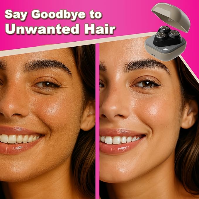 Facial Hair Removal for Women, 3D Floating Blade Rotary Razor, Wet/Dry Electric Shaver, Portable & USB Rechargeable Epilator Hair Remover for Face, Upper Lip, Chin, Arms & Legs (Beige)-BrightBean Baby