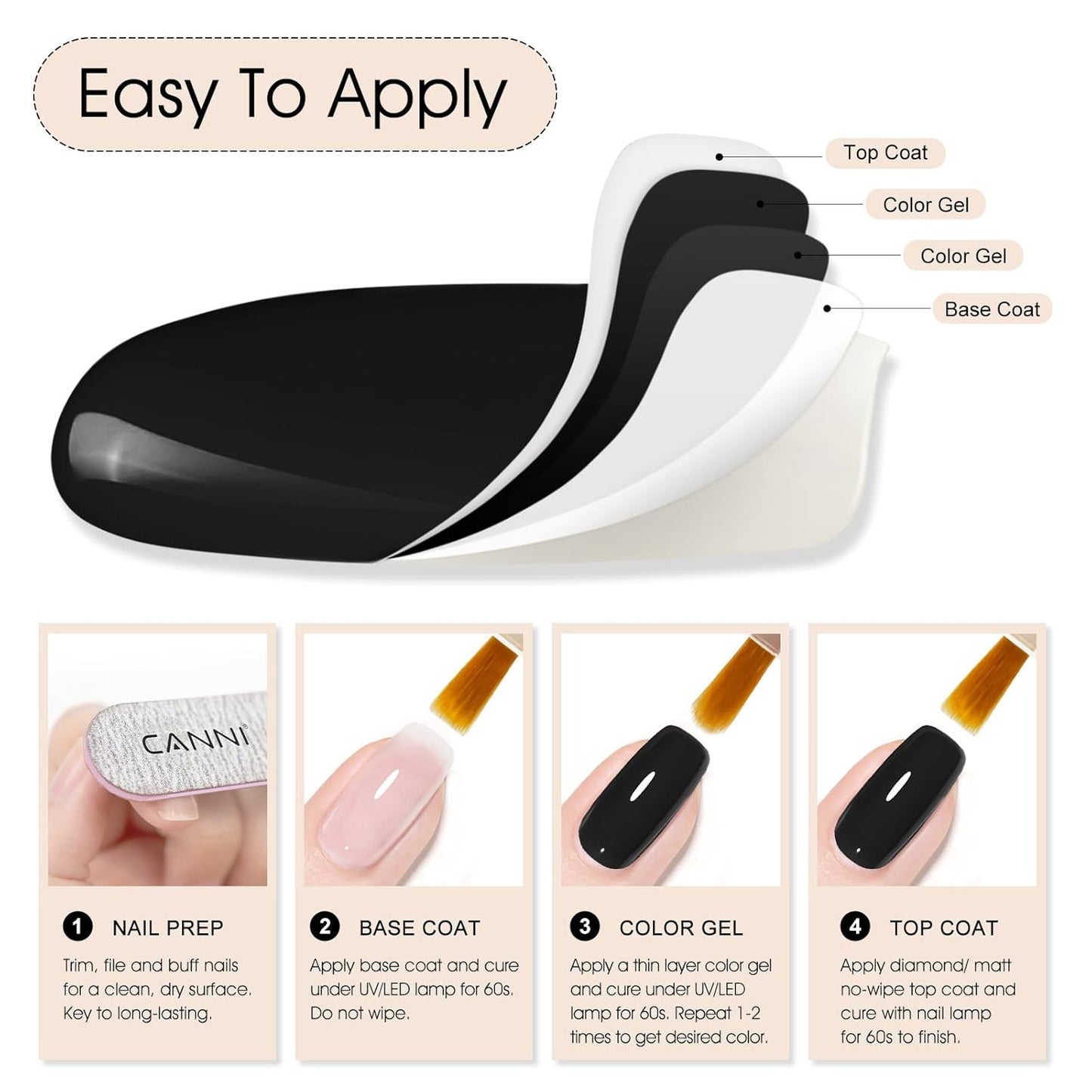 CANNI Black Gel Nail Polish, 1Pcs Pure Black Color High Gloss Soak Off UV Gel Polish Nail French Manicure Salon DIY-BrightBean Baby