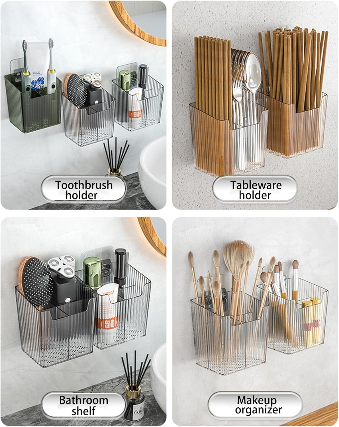 Set Of 2 Storage Organizer Bins Wall Mounted Shower Caddy, Bathroom shelves Stackable Clear Plastic Toothbrush Holder Adhesive Hanging Bin for Bathroom, Kitchen, Cabinet, Shower BPA Free Small (Clear)-BrightBean Baby