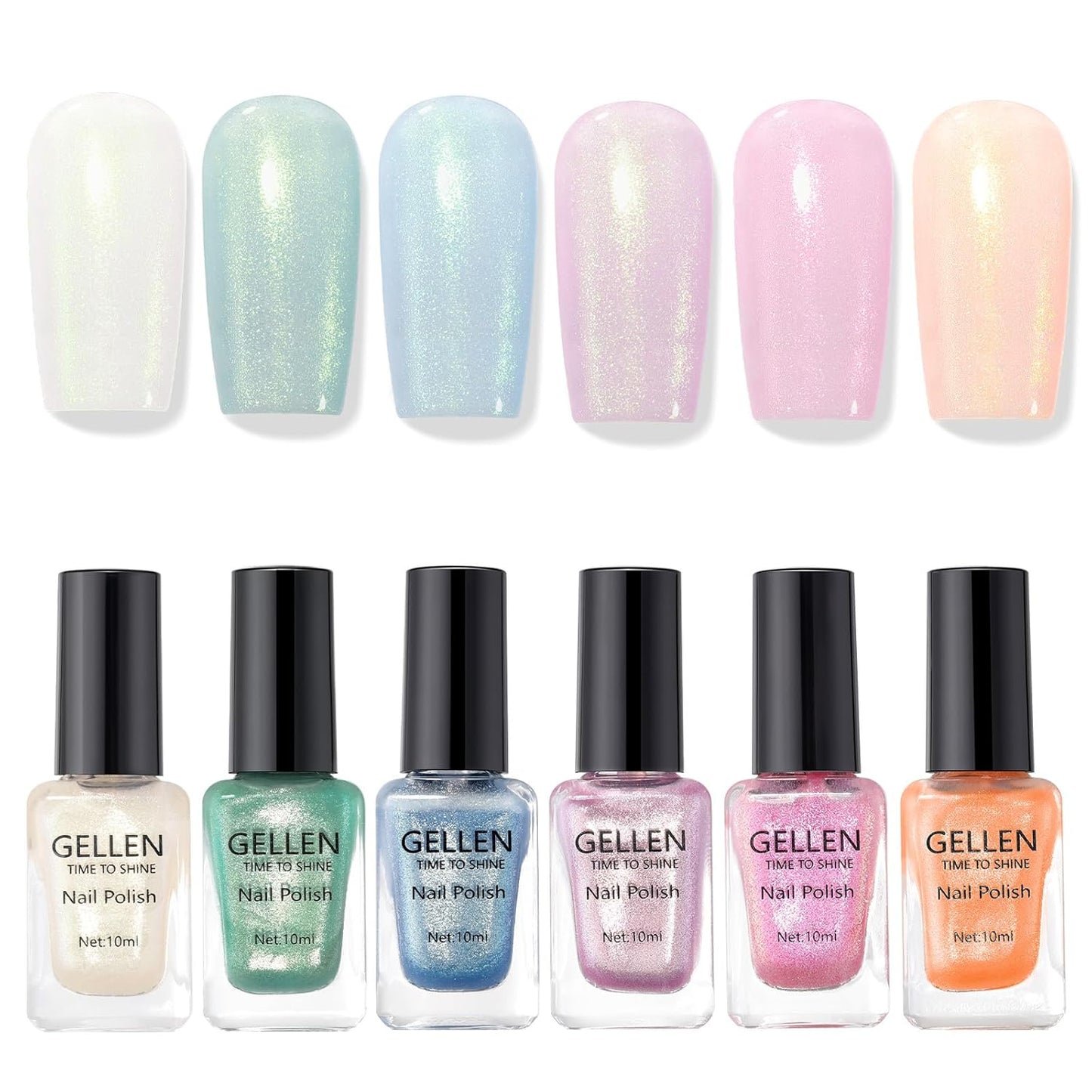 GELLEN Shimmer Pastel Nail Polish, Buildable Sheer Natural Regular Nail Polish Quick Dry Translucent 6 Colors Set for Acrylic Natural Nails Home Salon, Non Gel, Chip Resistant, Hema Free, Non-toxic-BrightBean Baby
