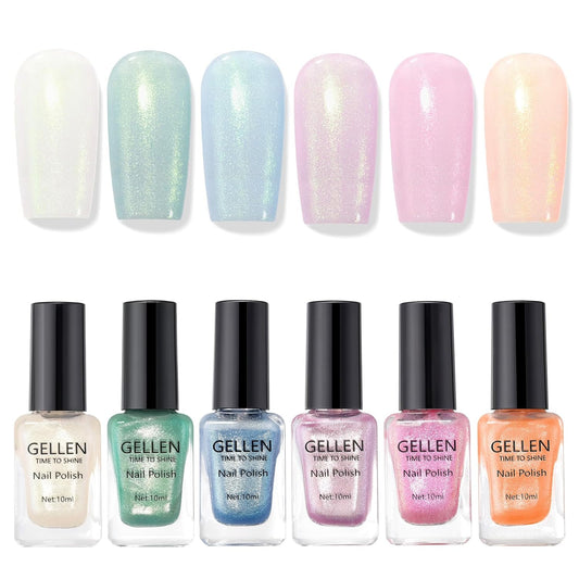 GELLEN Shimmer Pastel Nail Polish, Buildable Sheer Natural Regular Nail Polish Quick Dry Translucent 6 Colors Set for Acrylic Natural Nails Home Salon, Non Gel, Chip Resistant, Hema Free, Non-toxic-BrightBean Baby