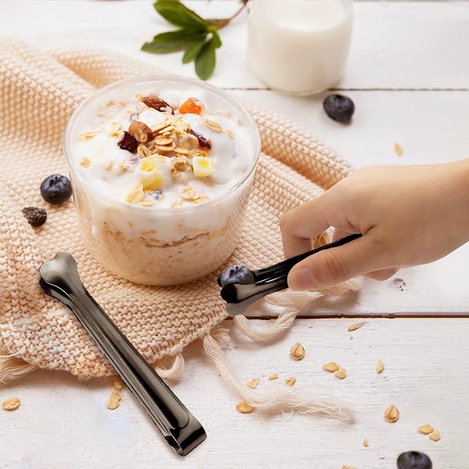 18 Pack Premium Small Serving Tongs, Mini Stainless Steel Appetizer Tongs Black 4.33Inch