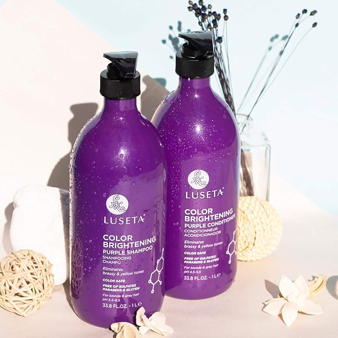 L LUSETA Color Brightening Purple Shampoo and Conditioner Set for Blonde and Gray Hair, Infused with Cocos Nucifera Oil to Help Nourish, Moisturize and Condition Hair, 2x33.8oz-BrightBean Baby