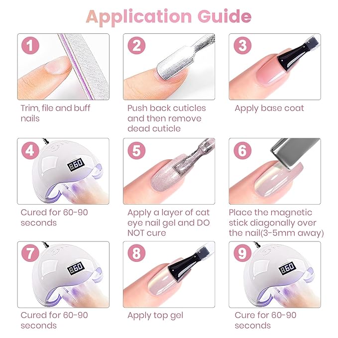 RARJSM Jelly Nude Gold Glitter Cat Eye Gel Nail Polish Set 6Pcs Sheer Pink Light Purple Champagne Mavue Brown Diamond Cateye Gelpolish with Magnetic Stick UV LED Curing Require Home Salon Nail Design-BrightBean Baby