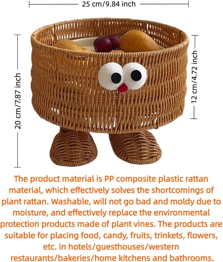 hand-woven round rattan basket storage basket storage box ornaments decorative basket multifunctional picnic food bread basket fruit gift basket key basket. (cartoon)