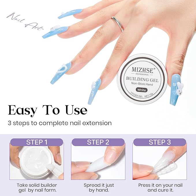 MIZHSE Solid Builder Gel, Non-Sticky White Sculpting Gel for Nails, 3D Nail Art Building Carving Modeling Hard Nail Extension Soak Off U V/LED Salon Home DIY 15g/0.5oz-BrightBean Baby