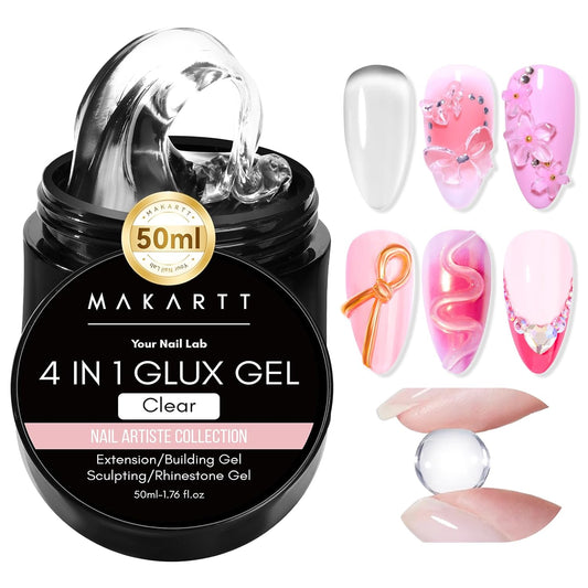 Makartt 3D Gel Nail Art: 50g 3D Nail Gel Clear Non-sticky 3d Sculpting Gels, 4-in-1 Solid Gels Builder for Extension, UV Glue for Acrylic Tips, Rhinestones & 3d Carving for Home Salon DIY-BrightBean Baby