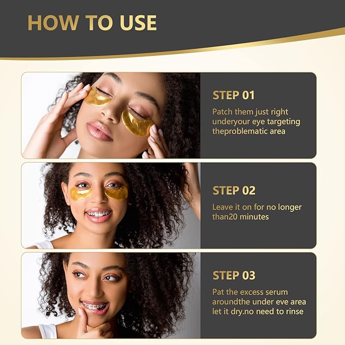 24K Gold Eye Mask, 30 Pairs, Natural Anti-aging Eye Pads for Puffy Eyes, Dark Circles, and Eye Bags with Amino Acid & Collagen, with Revitalize and Hydrate Your Skin-BrightBean Baby