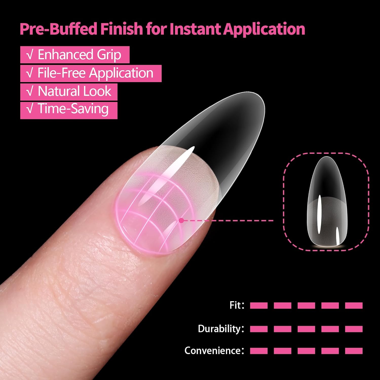 Medium Almond Nail Tips 500PCS, Clear Acrylic Full Cover Gel Press on Nail Tips for DIY, 10 Sizes Pre-Shaped False Nails with Half Matte Finish, Professional Manicure Kit & Easy Application-BrightBean Baby