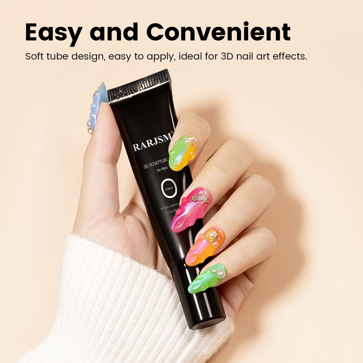 RARJSM 3D Sculpting Gel for Nail Art Designs DIY NailCharms Rhinestone Glue 3D Nail Craving GelPolish Clear Painting Drawing Sculpture Gel UV LED Curing Requires NailDecoration Manicure Design-BrightBean Baby