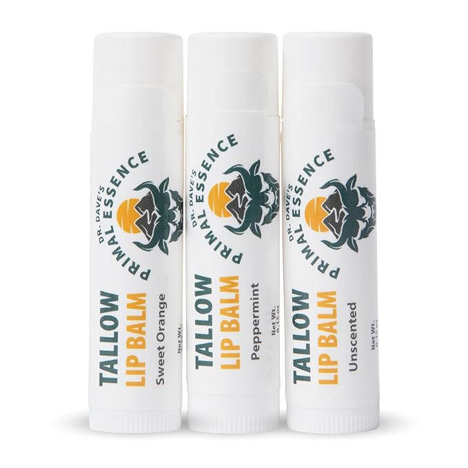 Moisturizing Tallow Lip Balm – Grass-Fed Beef Tallow with Organic Coconut Oil, Beeswax, and Vitamin E – Lip Balm Set – Variety Pack – Travel Essential – 3-Pack-BrightBean Baby