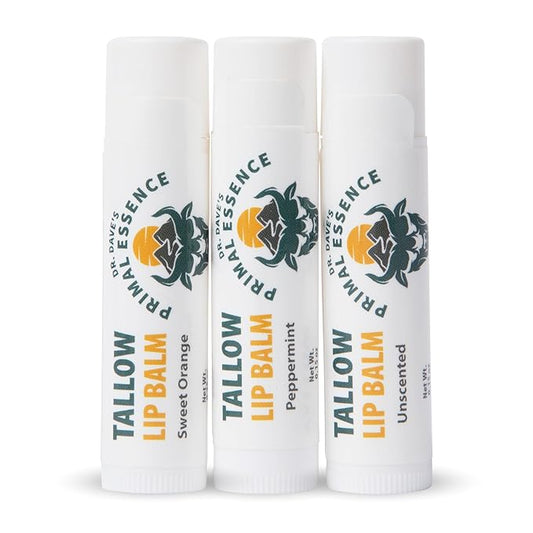 Moisturizing Tallow Lip Balm – Grass-Fed Beef Tallow with Organic Coconut Oil, Beeswax, and Vitamin E – Lip Balm Set – Variety Pack – Travel Essential – 3-Pack-BrightBean Baby