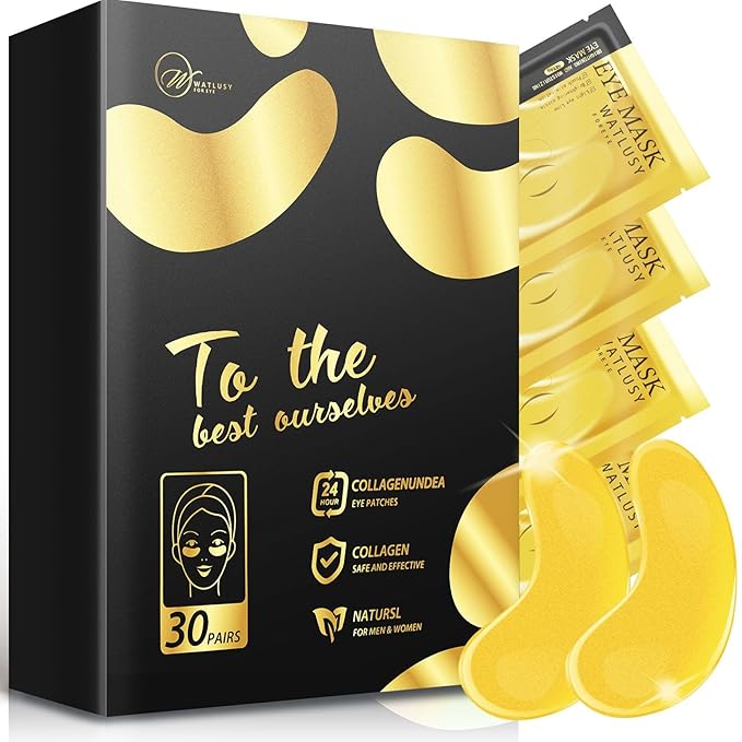 24K Gold Eye Mask, 30 Pairs, Natural Anti-aging Eye Pads for Puffy Eyes, Dark Circles, and Eye Bags with Amino Acid & Collagen, with Revitalize and Hydrate Your Skin-BrightBean Baby