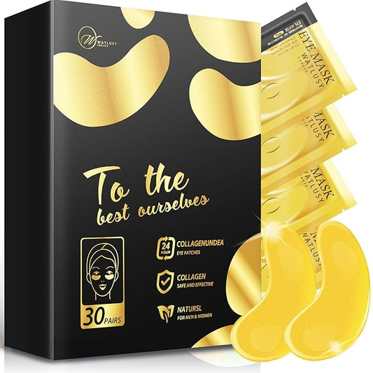 24K Gold Eye Mask, 30 Pairs, Natural Anti-aging Eye Pads for Puffy Eyes, Dark Circles, and Eye Bags with Amino Acid & Collagen, with Revitalize and Hydrate Your Skin-BrightBean Baby