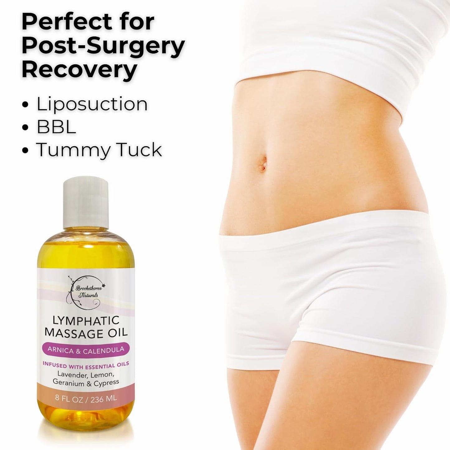 Lymphatic Massage Oil for Massage Therapy & Natural Lymphatic Drainage | Premium Quality with Arnica & Lavender Oil | for Post Surgery Recovery & Detox | 8oz by Brookethorne Naturals-BrightBean Baby