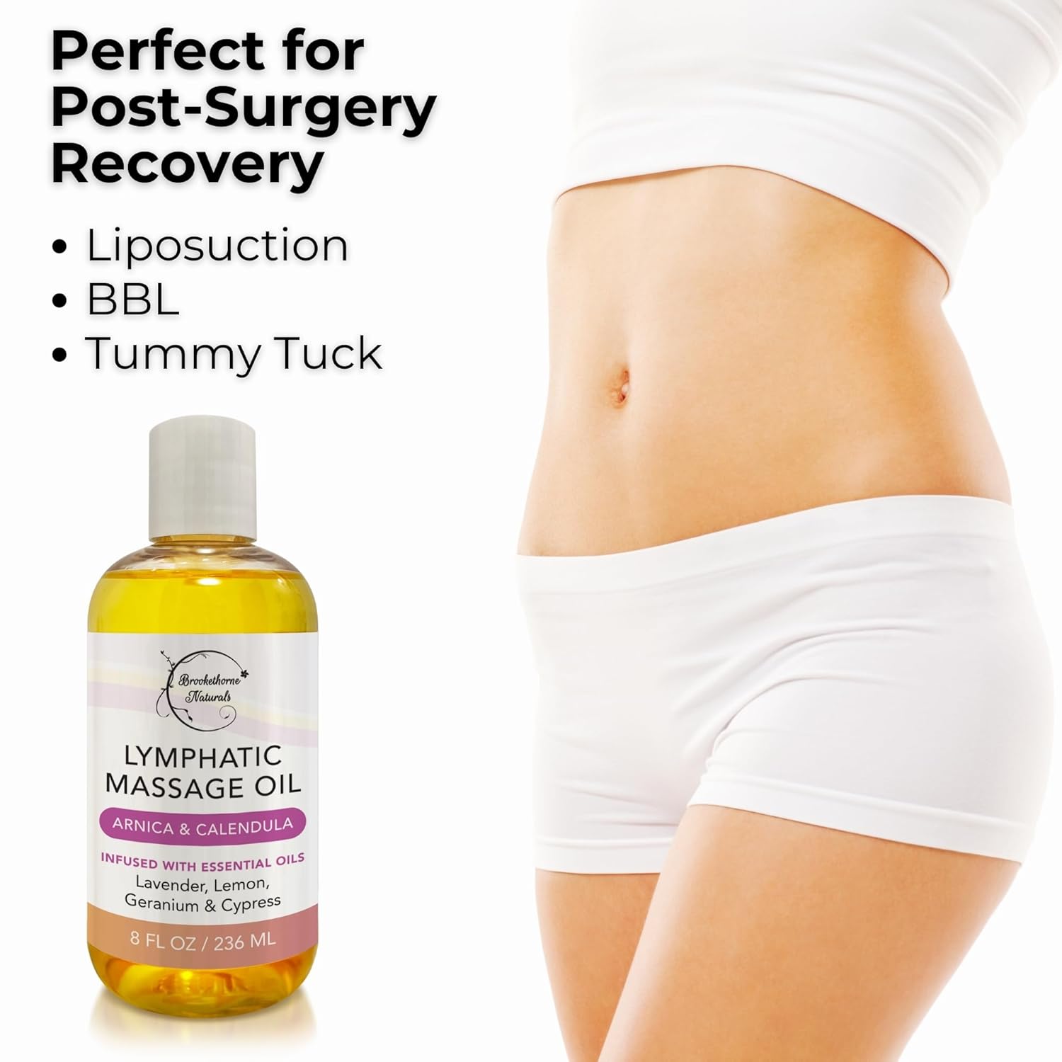 Lymphatic Massage Oil for Massage Therapy & Natural Lymphatic Drainage | Premium Quality with Arnica & Lavender Oil | for Post Surgery Recovery & Detox | 8oz by Brookethorne Naturals-BrightBean Baby