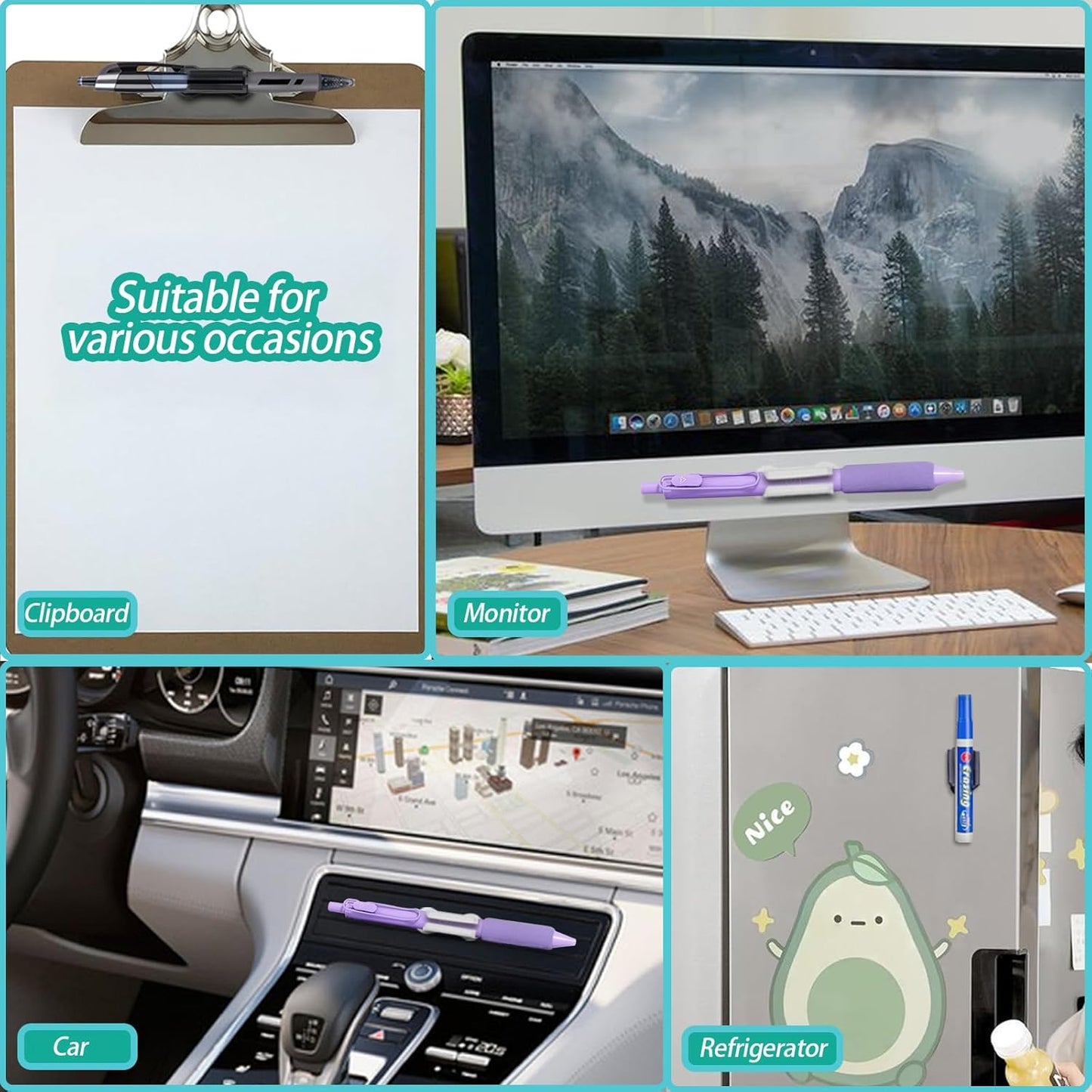 Adhesive Pen Holder for Wall Pencil Holder for Desk Organizer, 6Pack Silicone Pen Holders for Clipboard, Marker Holder Sticky Pen Holder for Desk Accessories, Office Supplies (2black+2white+2grey)-BrightBean Baby