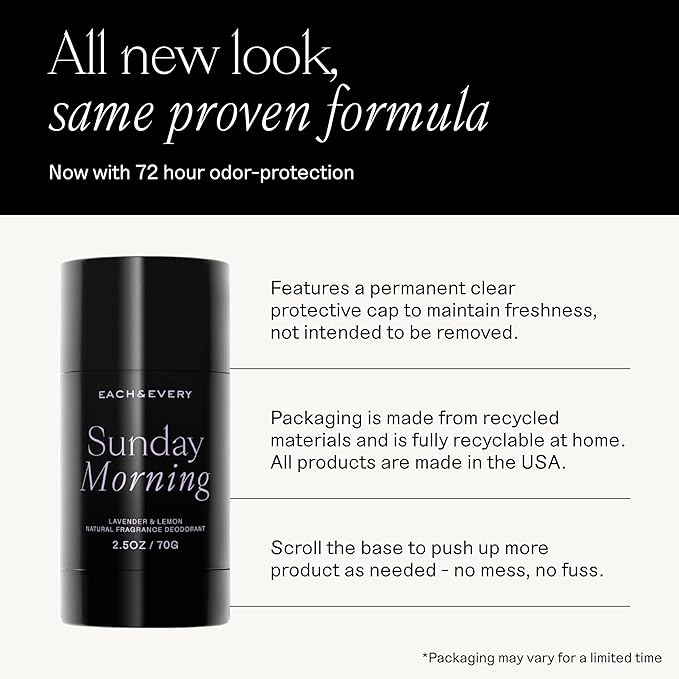 Each & Every Aluminum Free Deodorant for Women & Men, Lavender & Lemon + Cedar & Vanilla - All Natural Deodorant for Sensitive Skin, EWG Verified - Clean, Baking Soda-Free, Plant-Based - 2.5oz, 2 Pack-BrightBean Baby