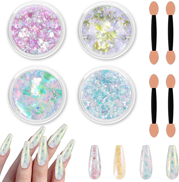 Allstarry 4 Colors Chameleon Flakes, Premium Sparkle Colorshift Pigment Powder for Epoxy Resin Slime Tumbler Making DIY Project Scrapbook Makeup Nail Art Paint Decoration-BrightBean Baby