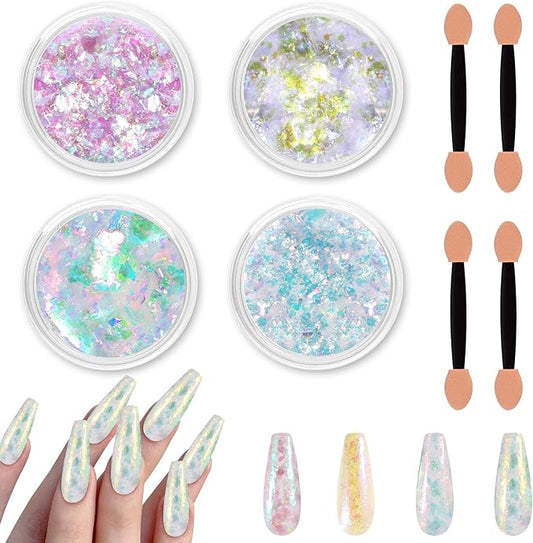 Allstarry 4 Colors Chameleon Flakes, Premium Sparkle Colorshift Pigment Powder for Epoxy Resin Slime Tumbler Making DIY Project Scrapbook Makeup Nail Art Paint Decoration-BrightBean Baby