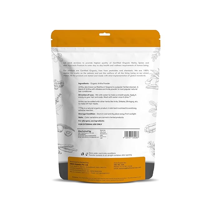 100% Organic Certified Aritha Powder (Soap Nut Powder) 227g /0.5 LB/ 08oz - Organic Hair Cleansing and Conditioning Product-BrightBean Baby
