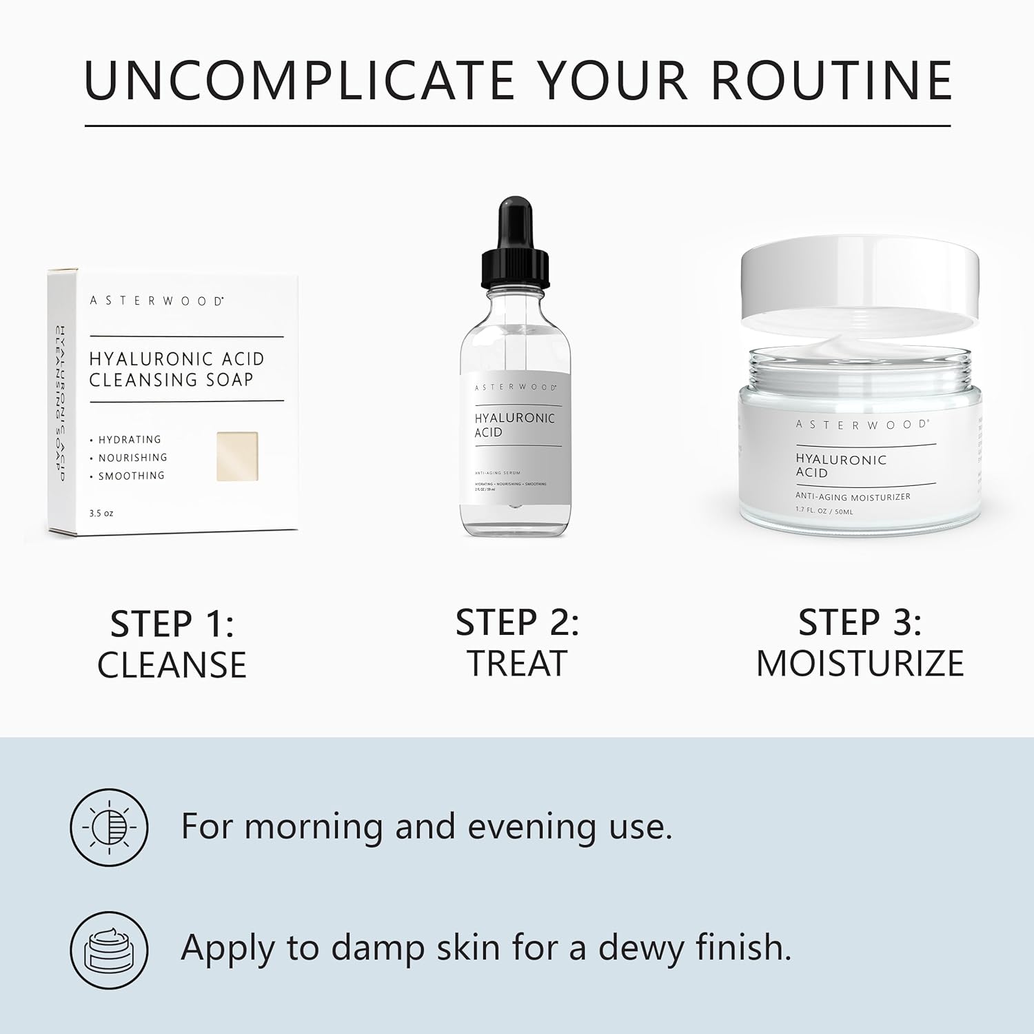 Asterwood Hyaluronic Acid Moisturizer - Anti-Aging, Wrinkle Reducing, Moisturizing, Hydrating - Fragrance-Free, Non-Comedogenic - 1.7 Fl Oz-BrightBean Baby